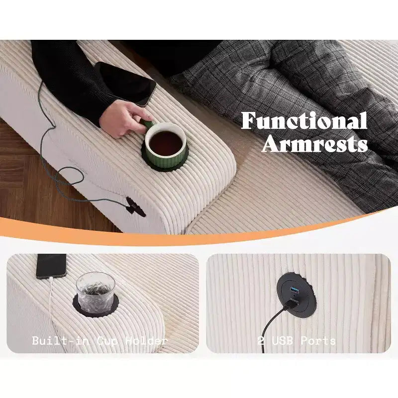 Canapé sectionnel avec ports USB et rangement