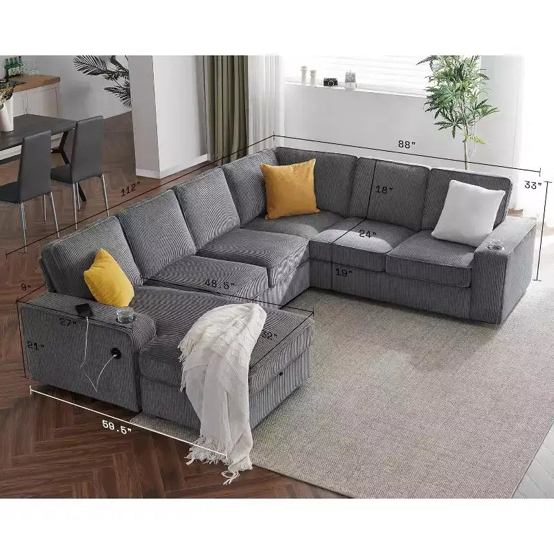 Canapé sectionnel avec ports USB et rangement