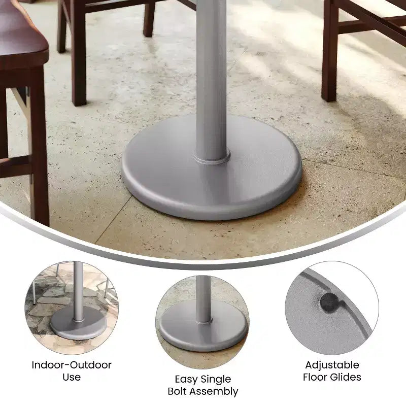 Pied de table de restaurant rond de 18 po avec colonne de 3 po de diamètre pour table haute
