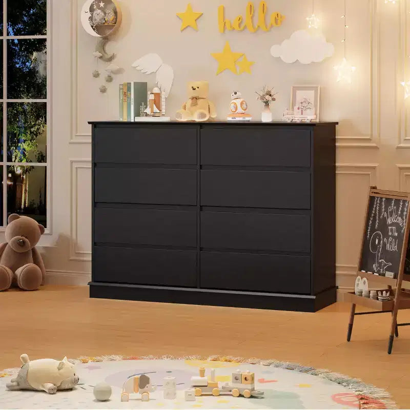 Commode double 8 tiroirs - Commode en bois à plateau large avec tiroirs profonds pour Chambre à coucher, Chambre d'enfant, Salon