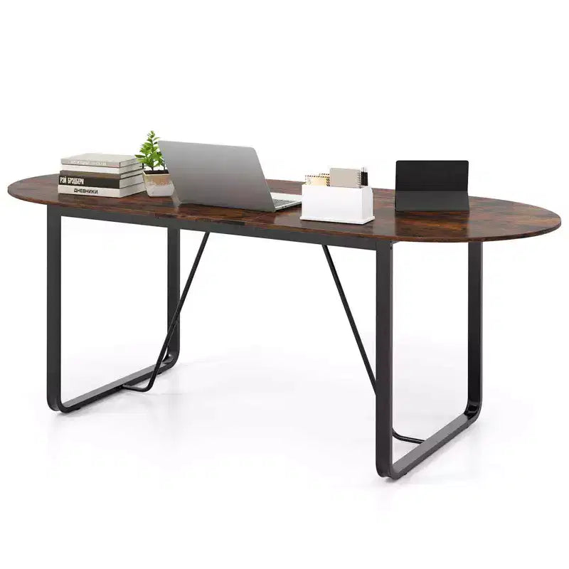 Table de direction de 180 cm, table de bureau ovale avec trou passe-câbles