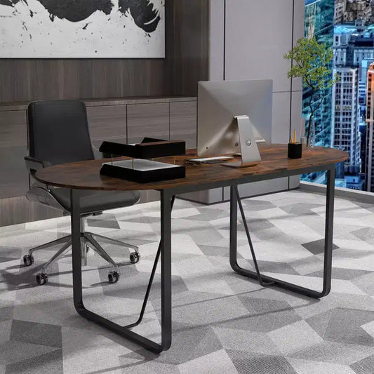 Table de direction de 180 cm, table de bureau ovale avec trou passe-câbles