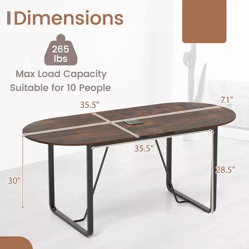 Table de direction de 180 cm, table de bureau ovale avec trou passe-câbles
