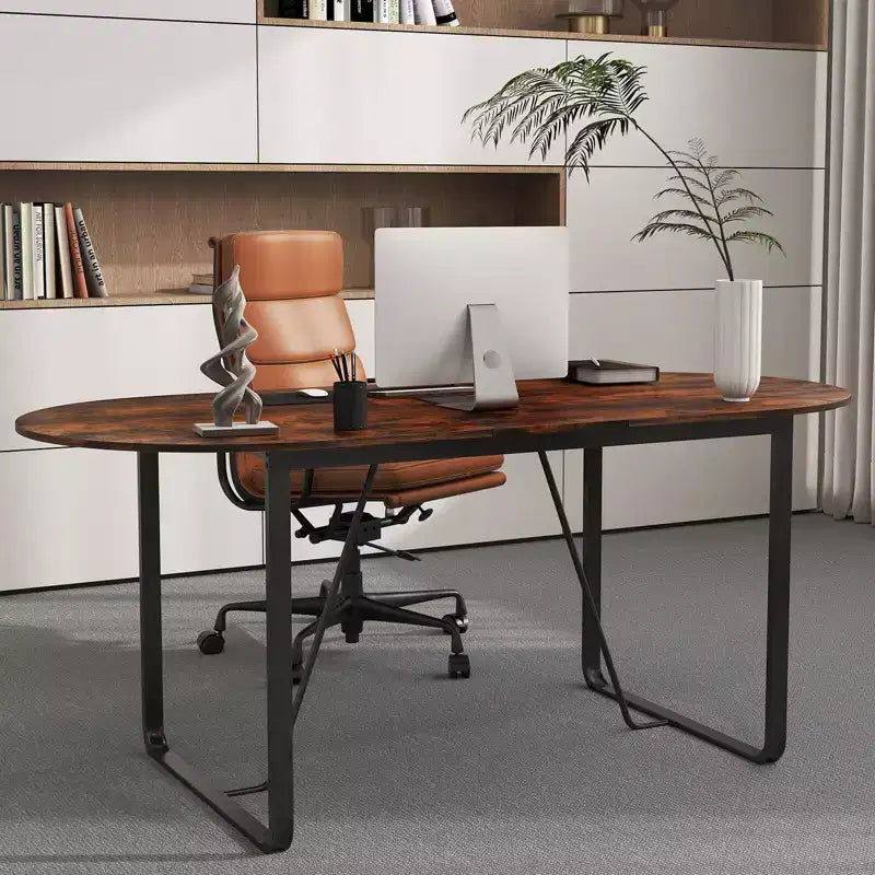 Table de direction de 180 cm, table de bureau ovale avec trou passe-câbles