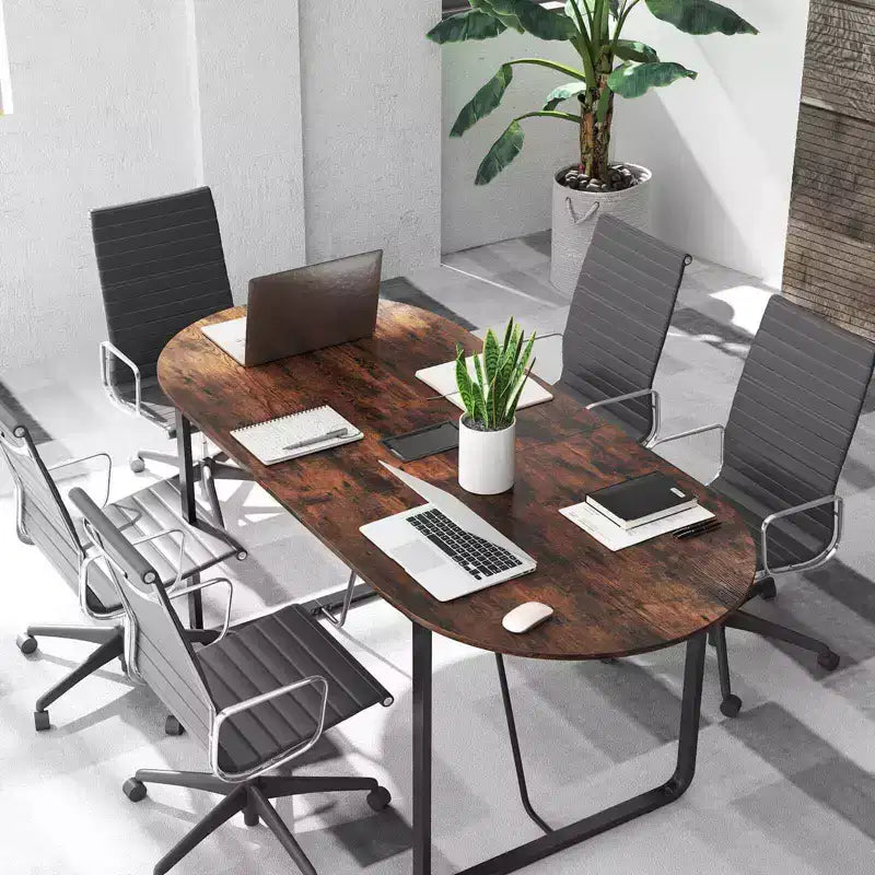 Table de direction de 180 cm, table de bureau ovale avec trou passe-câbles