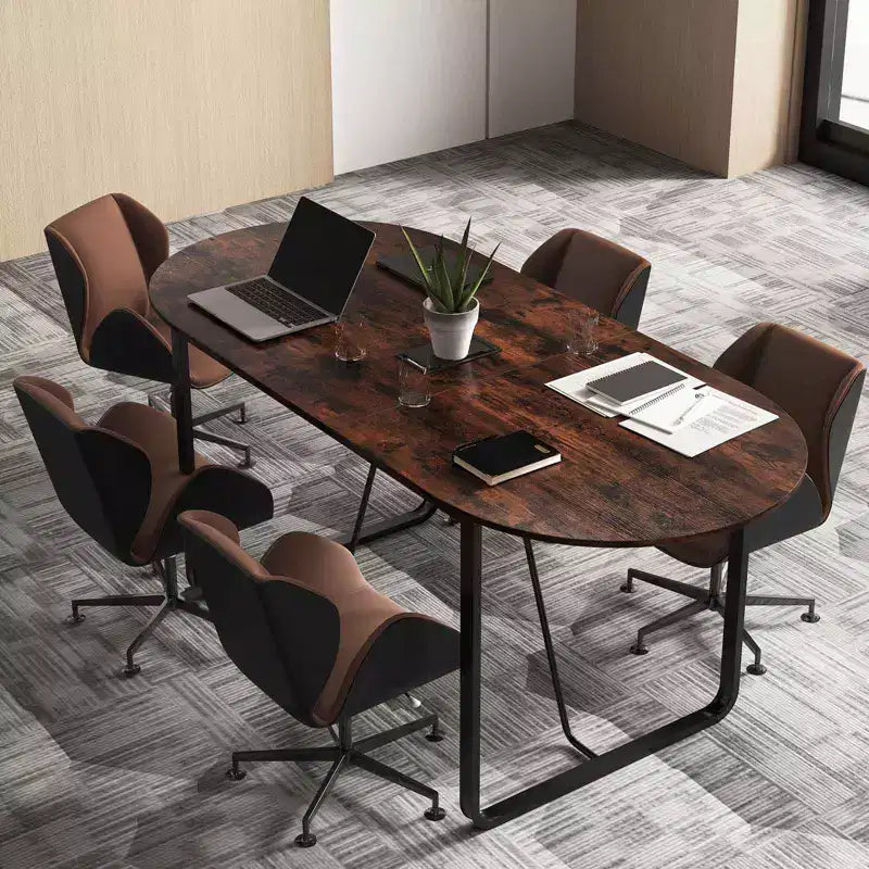 Table de direction de 180 cm, table de bureau ovale avec trou passe-câbles
