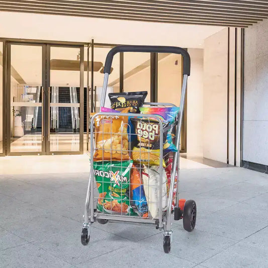 Chariot de courses pliable, capacité de charge maximale de 30 kg, chariot utilitaire d'épicerie avec roues pivotantes, panier à linge pliable robuste, argent
