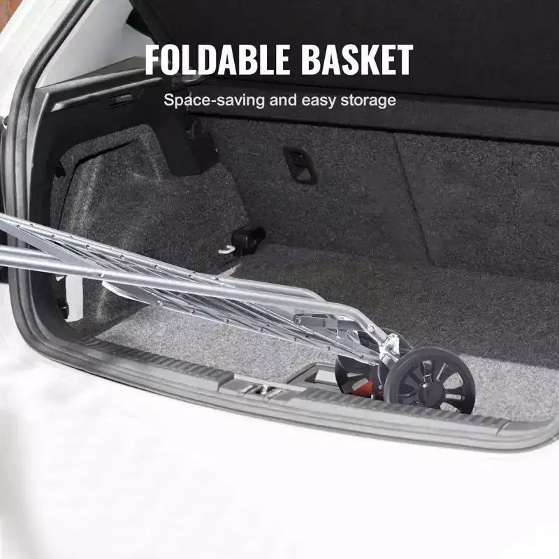 Chariot de courses pliable, capacité de charge maximale de 30 kg, chariot utilitaire d'épicerie avec roues pivotantes, panier à linge pliable robuste, argent
