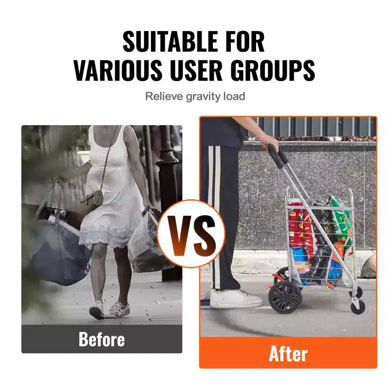 Chariot de courses pliable, capacité de charge maximale de 30 kg, chariot utilitaire d'épicerie avec roues pivotantes, panier à linge pliable robuste, argent
