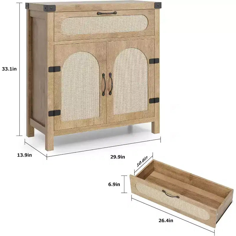 Buffets en rotin avec rangement, buffet en MDF, buffet en bois, meuble bar à café en bois bohème pour salle à manger, salon, naturel