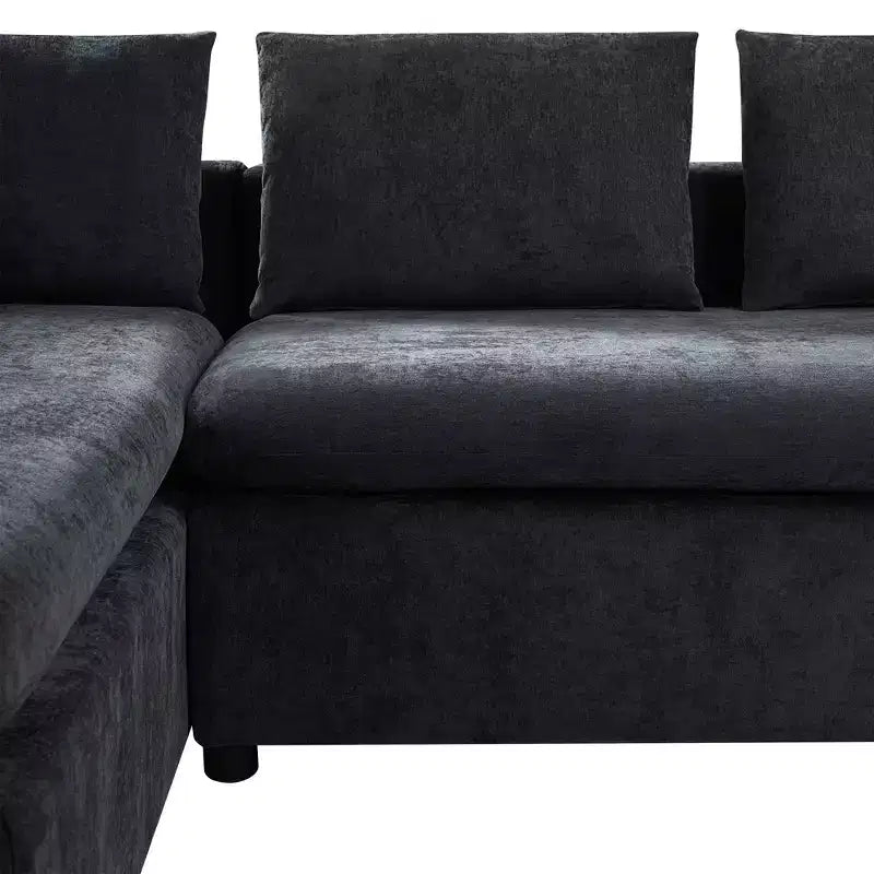Canapé d'angle en tissu de 93,7 po avec rangement en bois