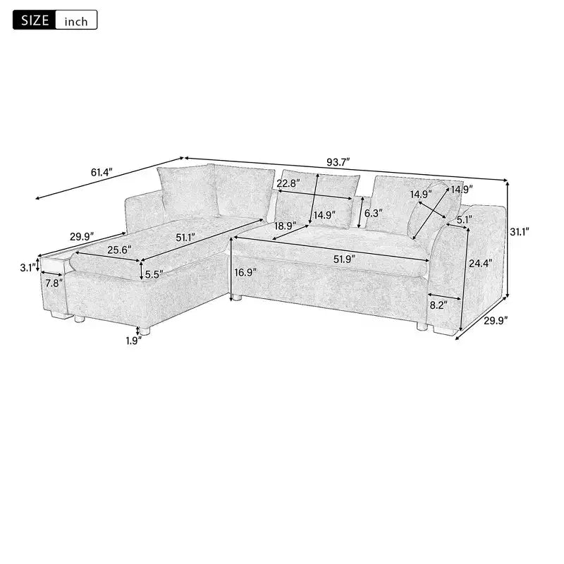 Canapé d'angle en tissu de 93,7 po avec rangement en bois