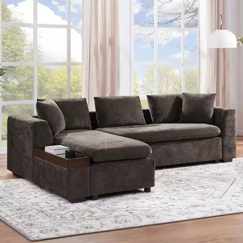 Canapé d'angle en tissu de 93,7 po avec rangement en bois