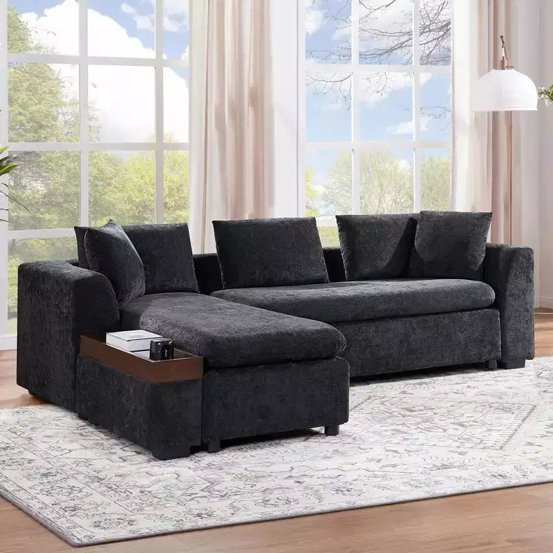 Canapé d'angle en tissu de 93,7 po avec rangement en bois