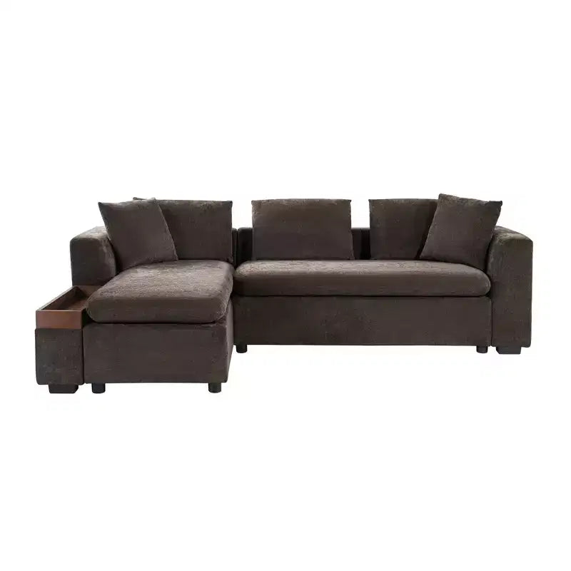 Canapé d'angle en tissu de 93,7 po avec rangement en bois