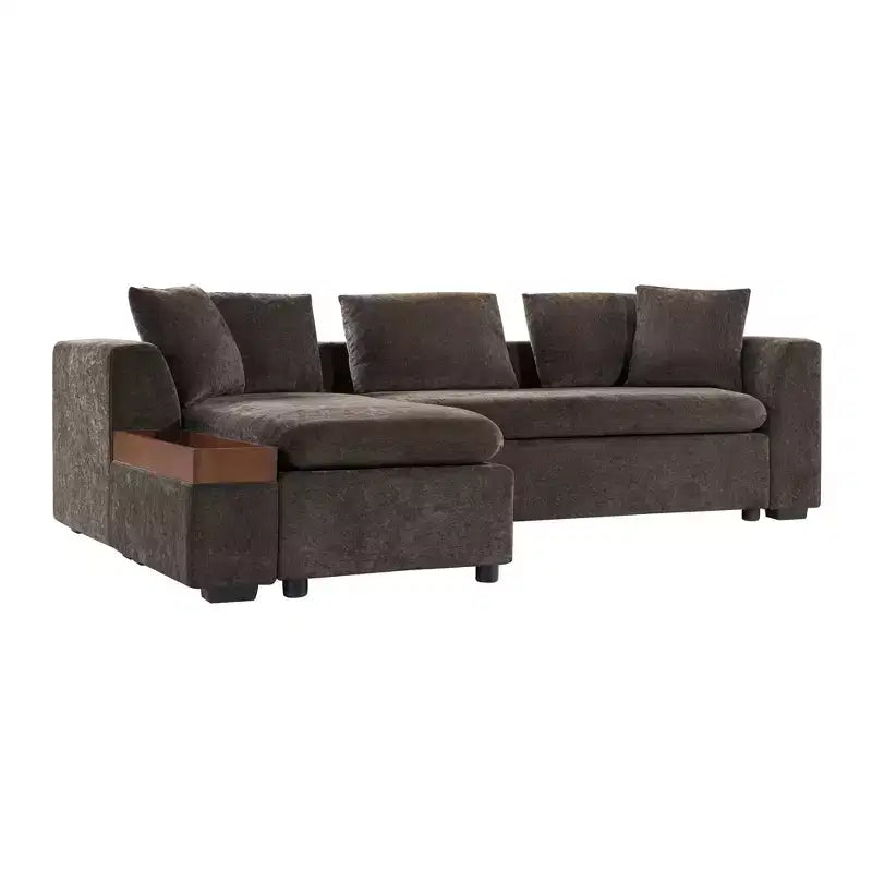 Canapé d'angle en tissu de 93,7 po avec rangement en bois