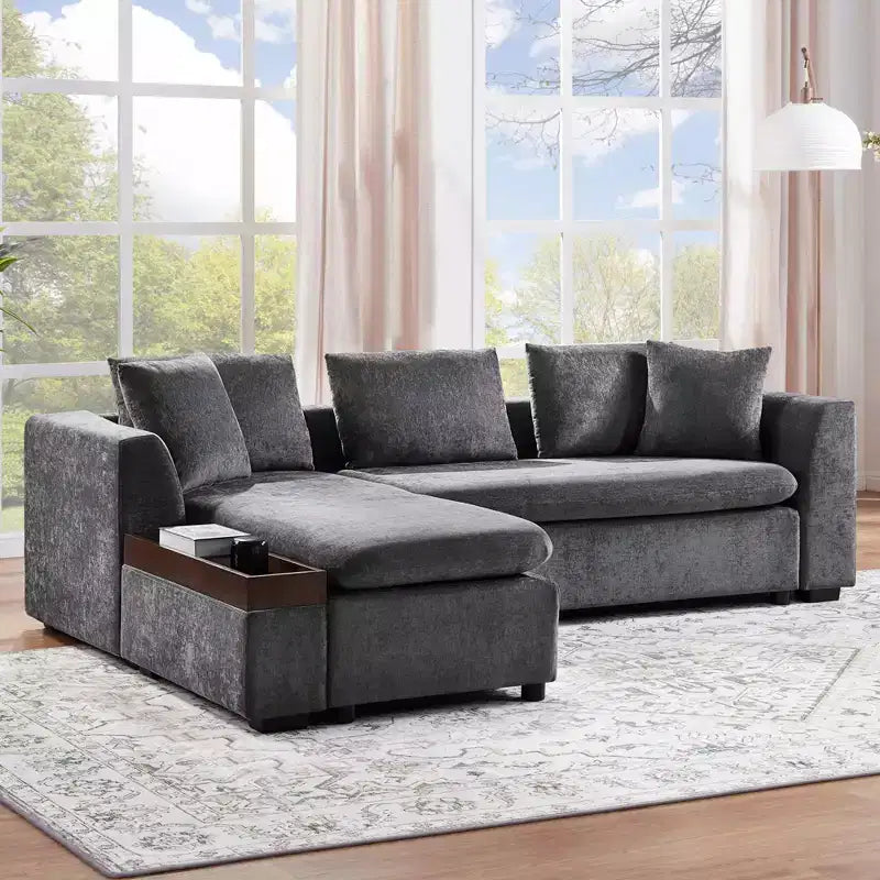 Canapé d'angle en tissu de 93,7 po avec rangement en bois