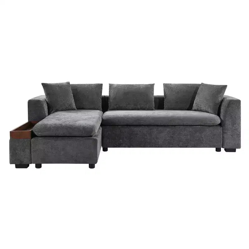 Canapé d'angle en tissu de 93,7 po avec rangement en bois