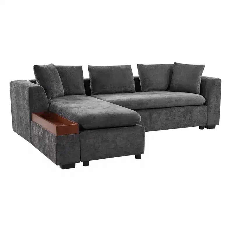 Canapé d'angle en tissu de 93,7 po avec rangement en bois