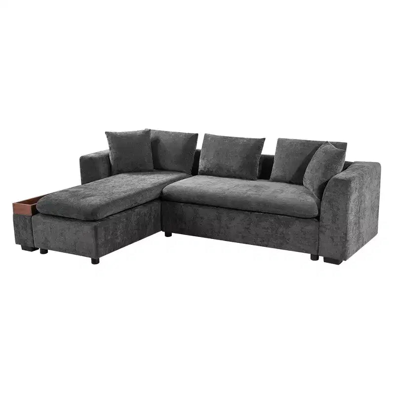 Canapé d'angle en tissu de 93,7 po avec rangement en bois