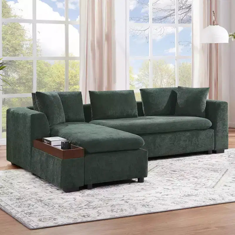 Canapé d'angle en tissu de 93,7 po avec rangement en bois