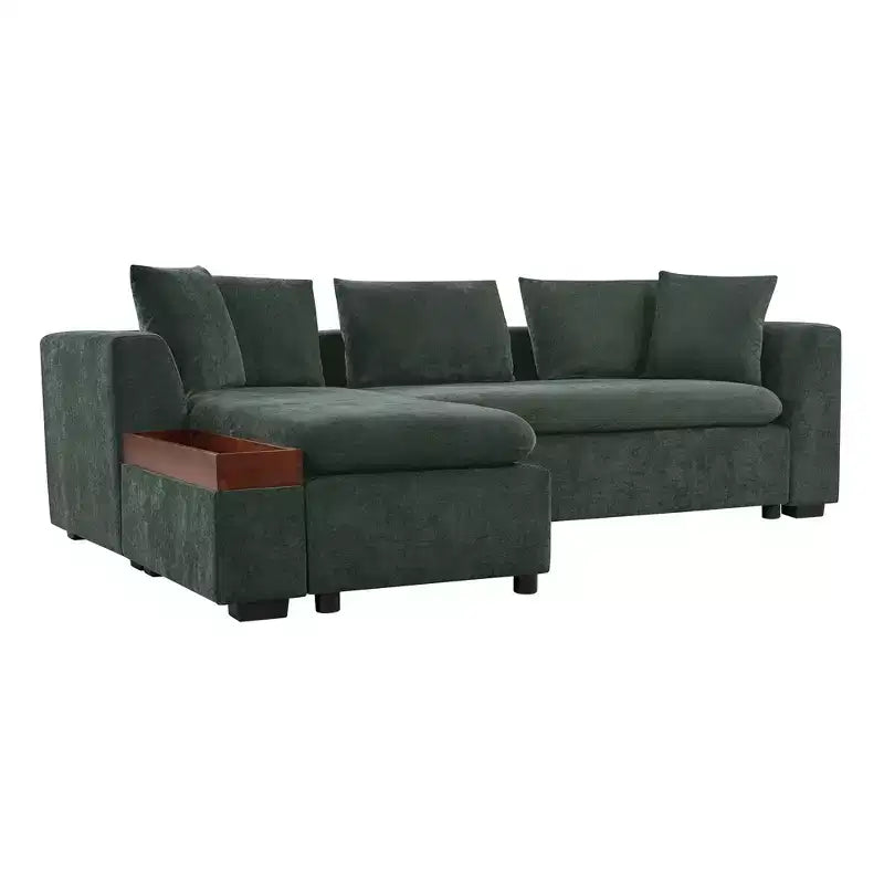 Canapé d'angle en tissu de 93,7 po avec rangement en bois