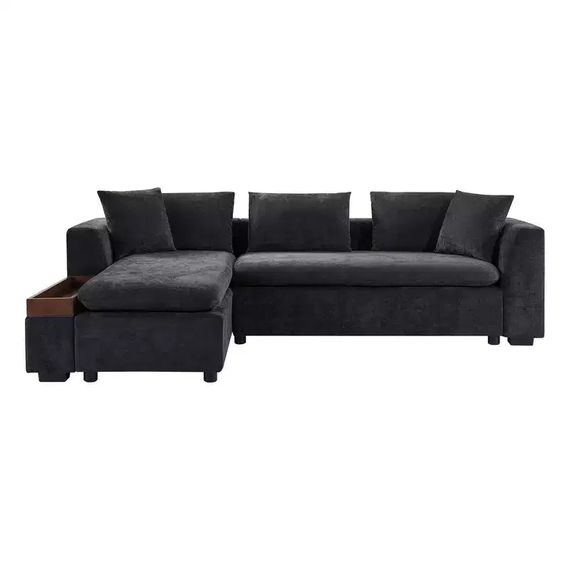 Canapé d'angle en tissu de 93,7 po avec rangement en bois