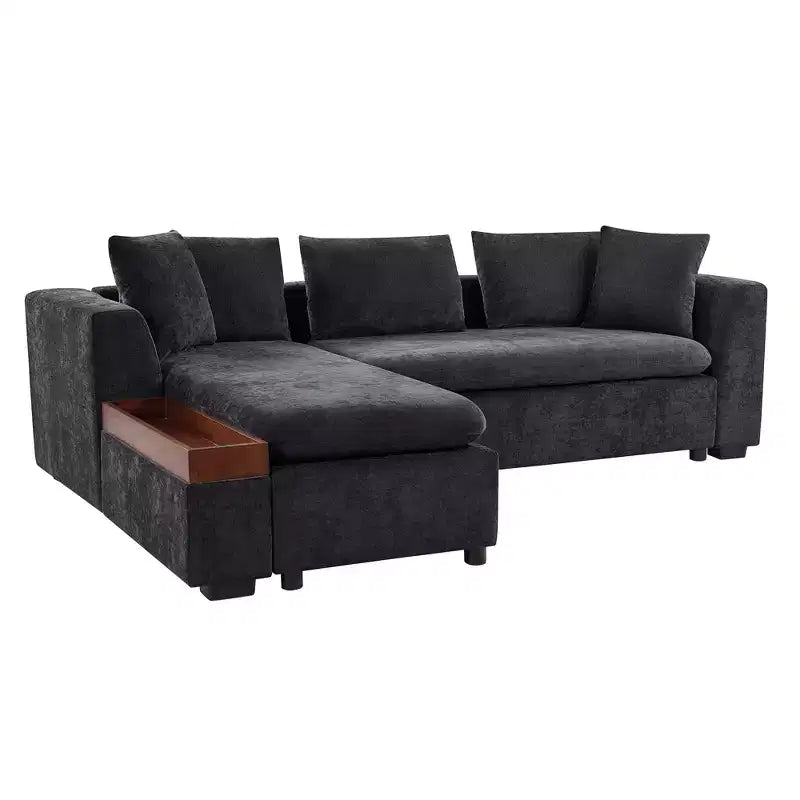 Canapé d'angle en tissu de 93,7 po avec rangement en bois