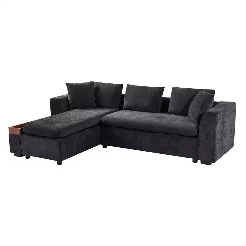 Canapé d'angle en tissu de 93,7 po avec rangement en bois