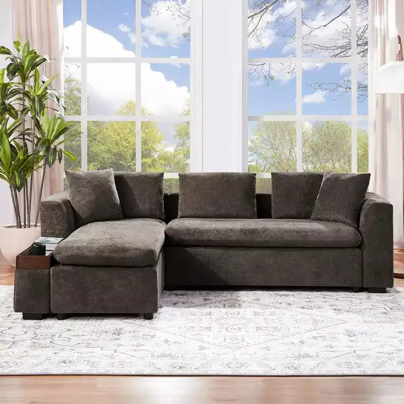 Canapé d'angle en tissu de 93,7 po avec rangement en bois