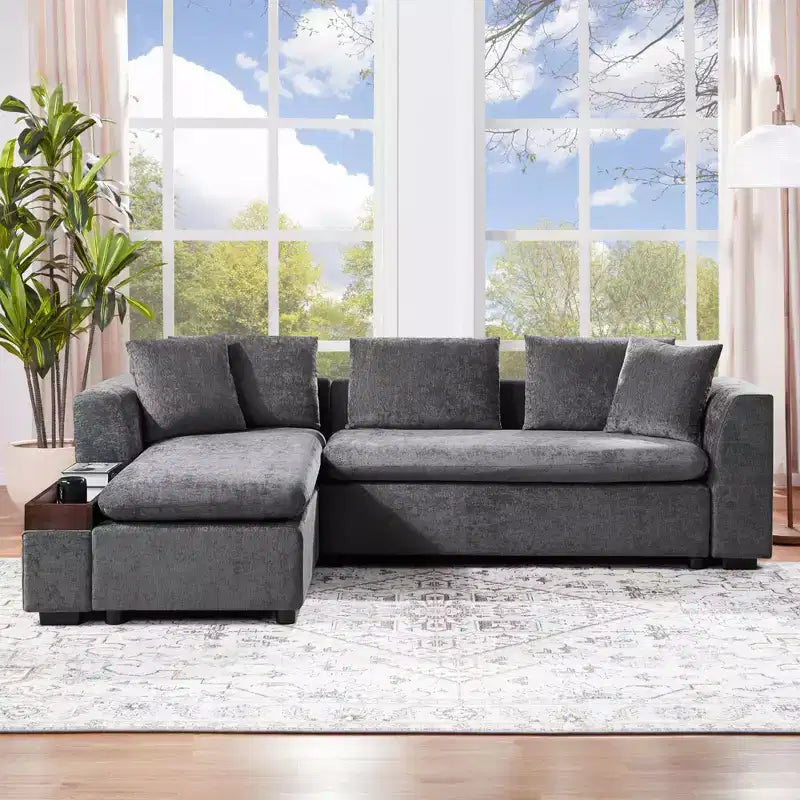 Canapé d'angle en tissu de 93,7 po avec rangement en bois