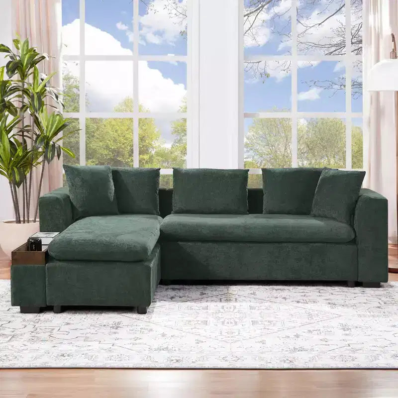 Canapé d'angle en tissu de 93,7 po avec rangement en bois