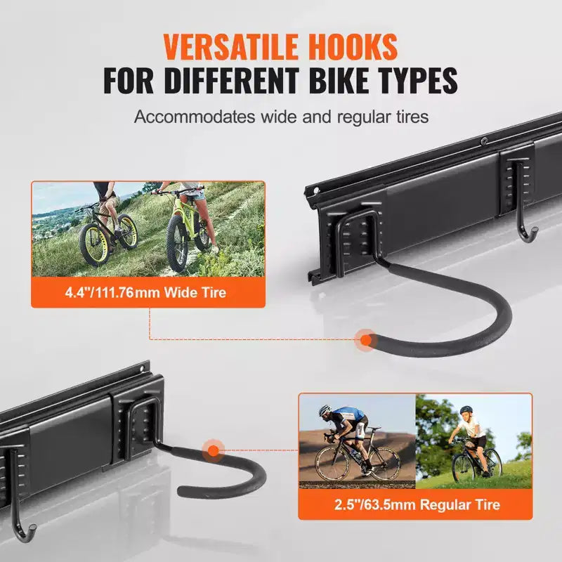 Support de rangement pour vélos, 6 supports pour vélos et 5 crochets pour casques, support mural pour vélos, organisateur pour la maison et le garage