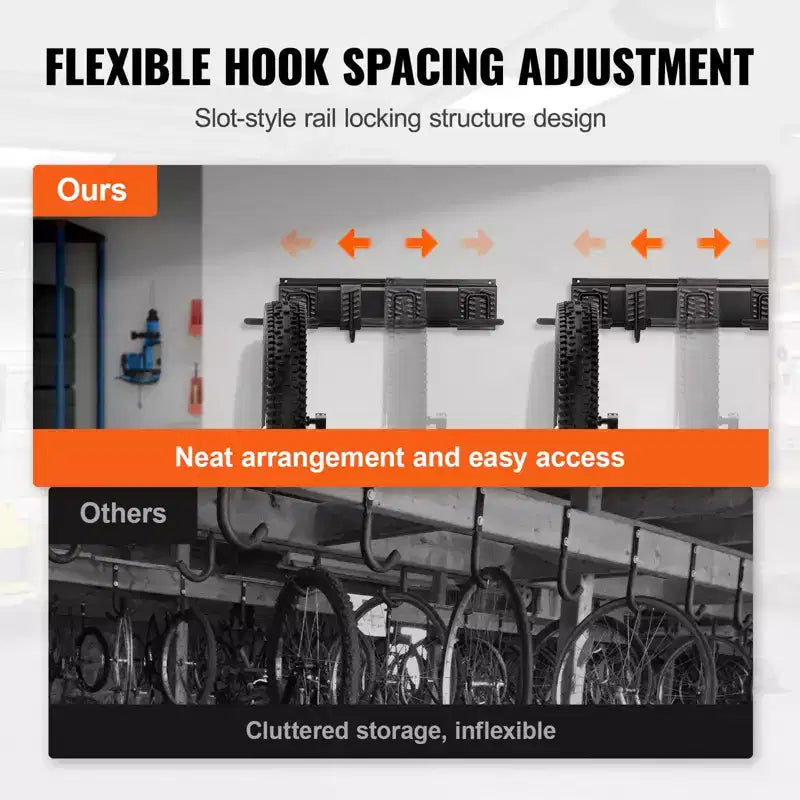 Support de rangement pour vélos, 6 supports pour vélos et 5 crochets pour casques, support mural pour vélos, organisateur pour la maison et le garage