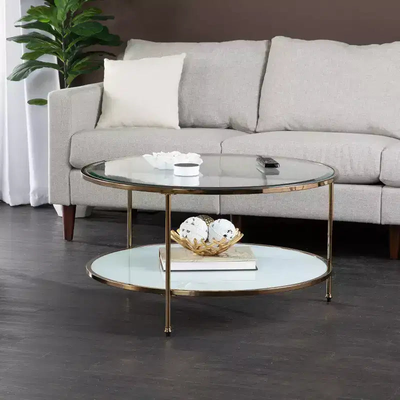 Table basse ronde Risa avec rangement - Dorée