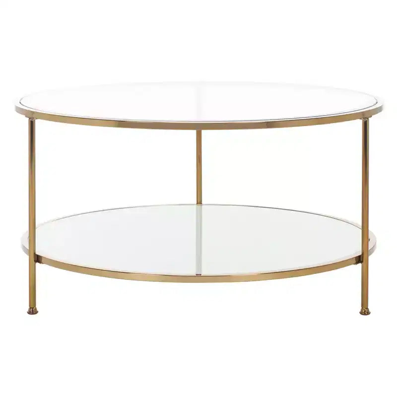 Table basse ronde Risa avec rangement - Dorée