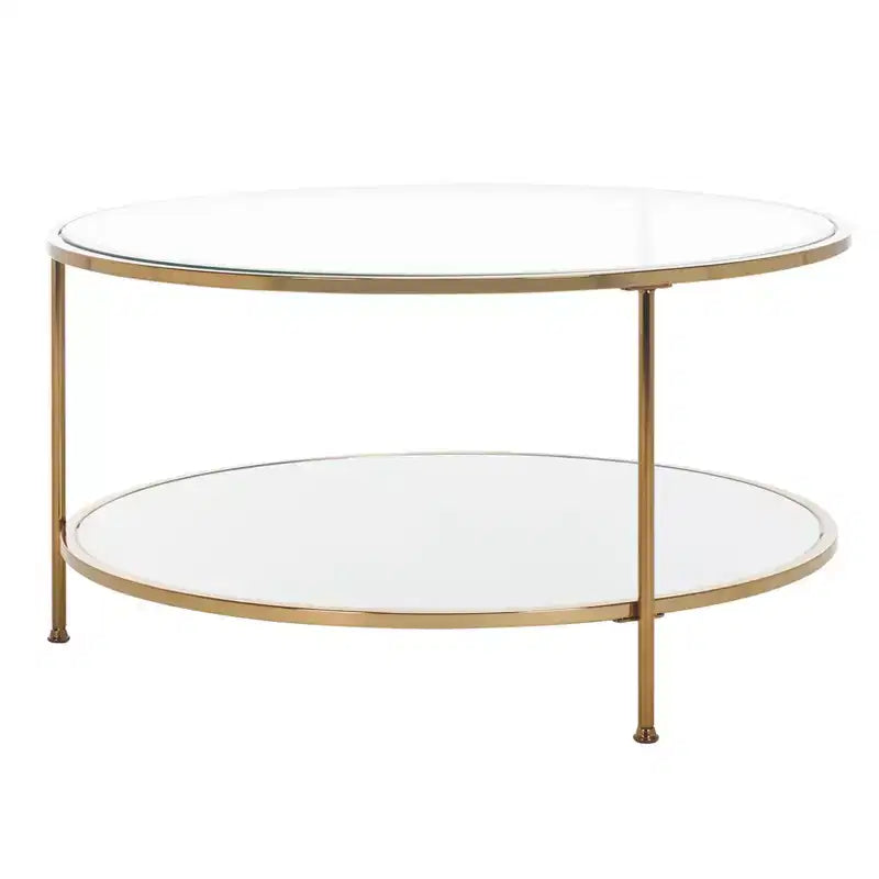 Table basse ronde Risa avec rangement - Dorée