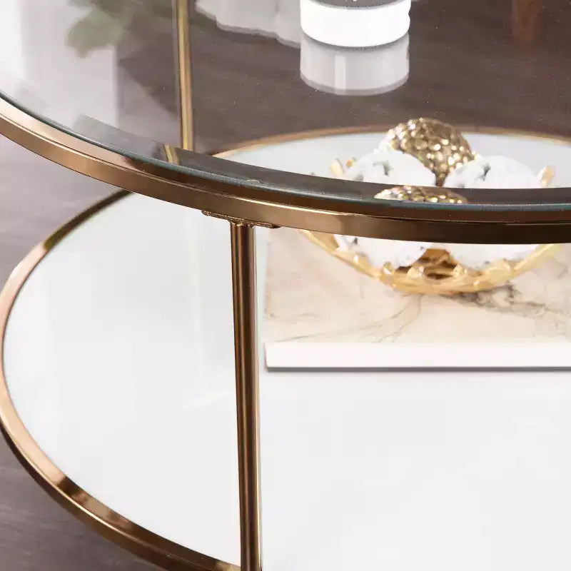 Table basse ronde Risa avec rangement - Dorée