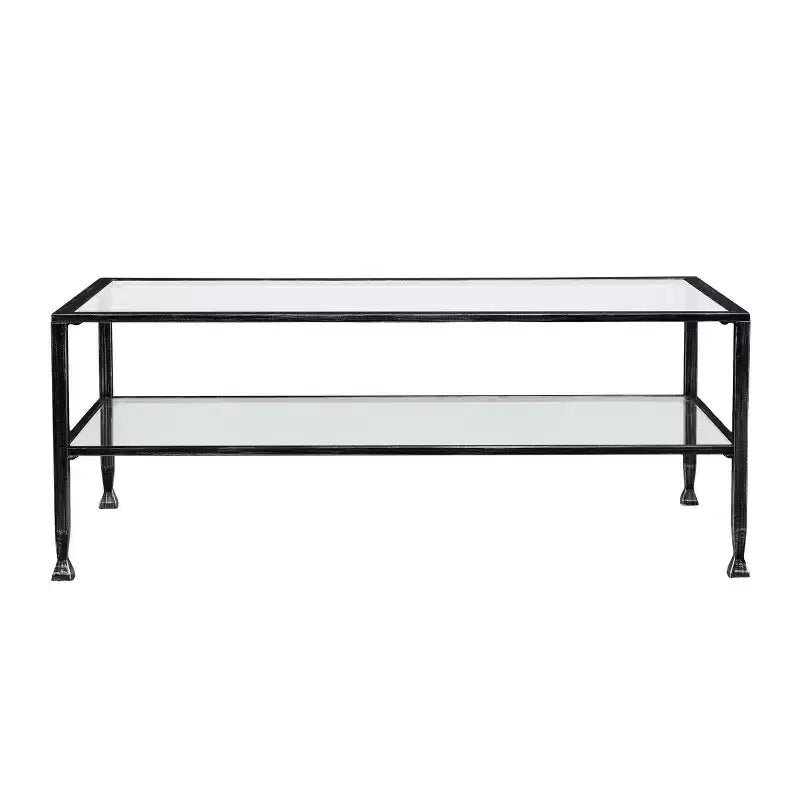 Jaymes Metal/Glass Rectangular Open Shelf Cocktail Table - Black - SEI