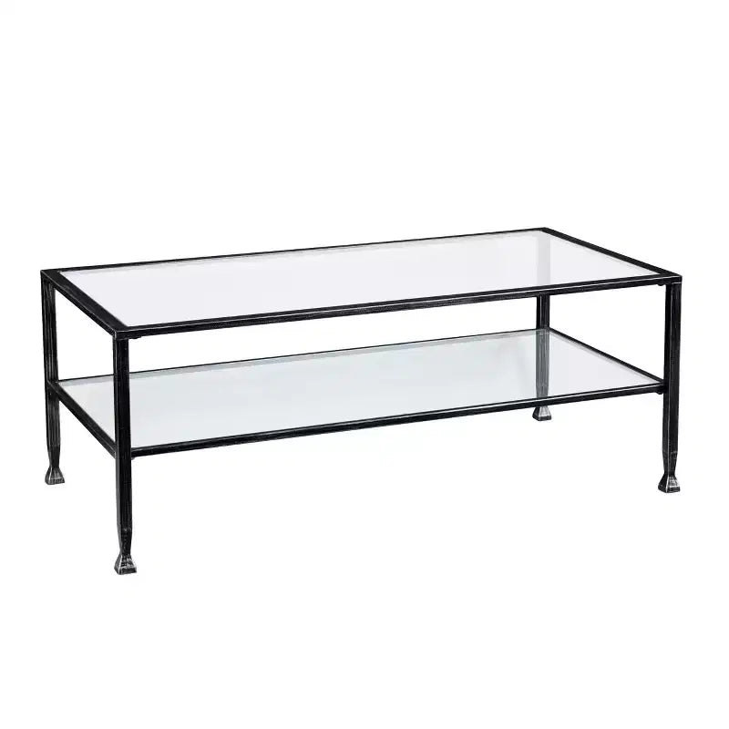 Table basse de cocktail rectangulaire à étagères ouvertes Jaymes en métal/verre - Noir