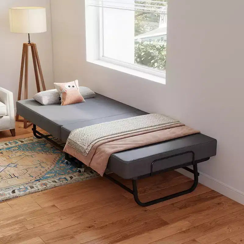 Lit pliant portable avec matelas en mousse à mémoire de forme, roues verrouillables et housse en lin respirante pour adultes