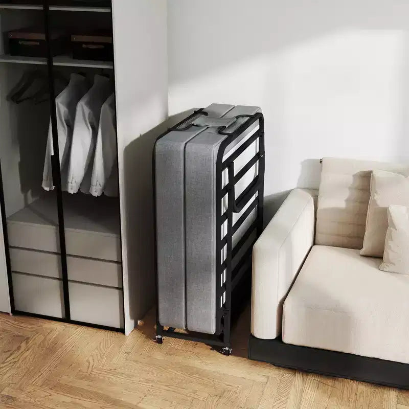 Lit pliant portable avec matelas en mousse à mémoire de forme, roues verrouillables et housse en lin respirante pour adultes