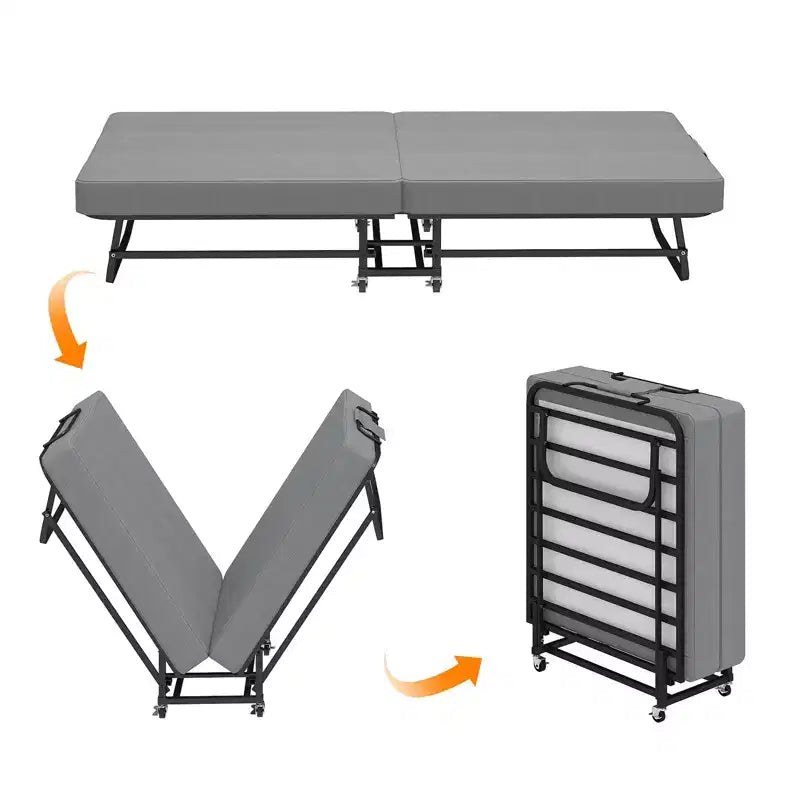 Lit pliant portable avec matelas en mousse à mémoire de forme, roues verrouillables et housse en lin respirante pour adultes