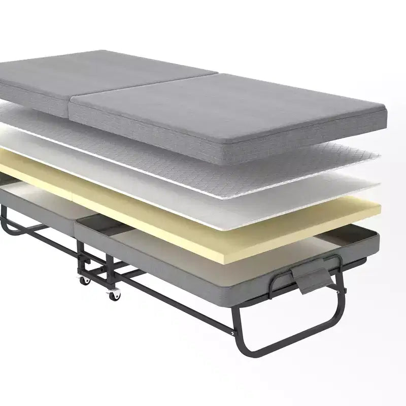 Lit pliant portable avec matelas en mousse à mémoire de forme, roues verrouillables et housse en lin respirante pour adultes