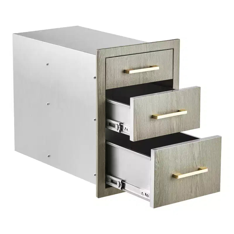 Outdoor Kitchen Triple Drawers 15.6 W x 20.5 H x23 D, Stainless Steel with Side Access Door for BBQ Island, Patio Grill Station