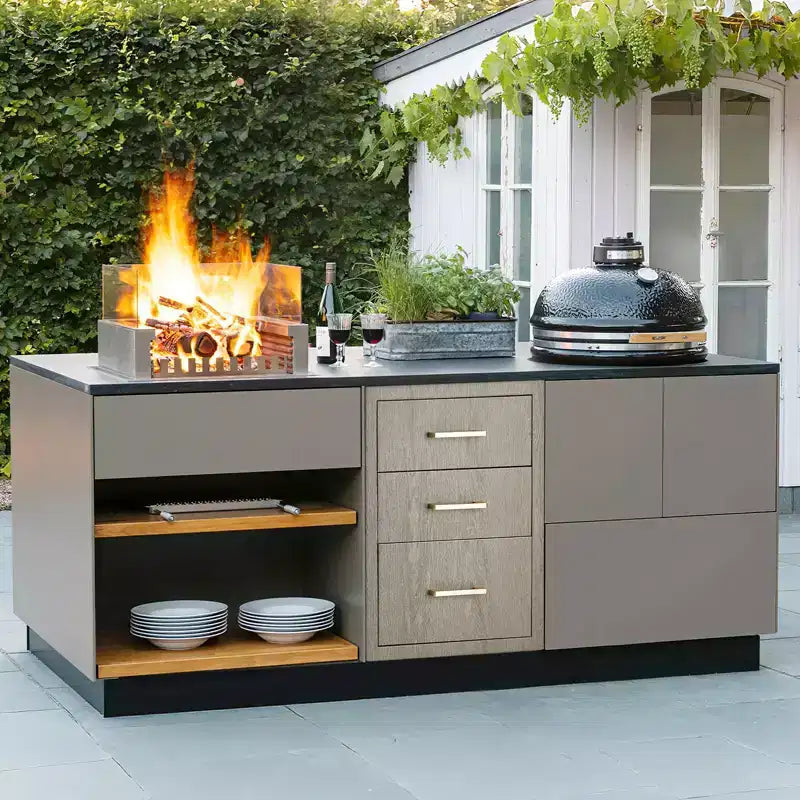 Tiroirs triples pour cuisine extérieure 15,6 L x 20,5 H x 23 P, en acier inoxydable avec porte d'accès latérale pour îlot de barbecue, station de grillades de patio