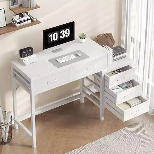 Bureau informatique de 51" avec 5 tiroirs et support d'imprimante, bureau d'écriture pour le bureau, la chambre et le salon