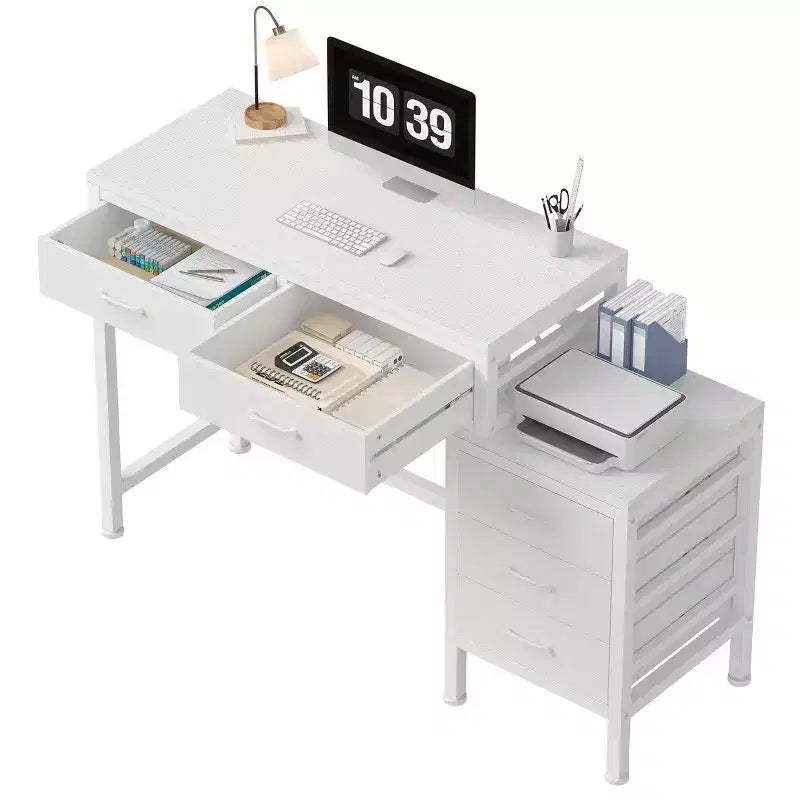 Bureau informatique de 51" avec 5 tiroirs et support d'imprimante, bureau d'écriture pour le bureau, la chambre et le salon