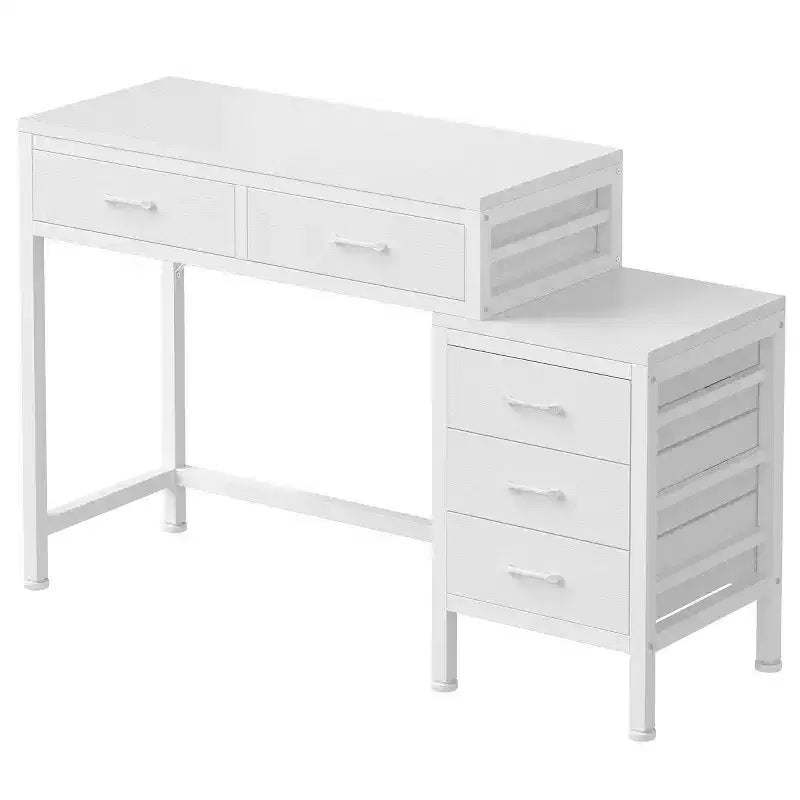 Bureau informatique de 51" avec 5 tiroirs et support d'imprimante, bureau d'écriture pour le bureau, la chambre et le salon