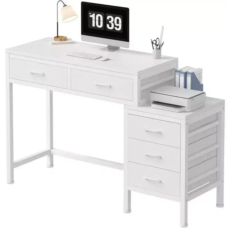 Bureau informatique de 51" avec 5 tiroirs et support d'imprimante, bureau d'écriture pour le bureau, la chambre et le salon